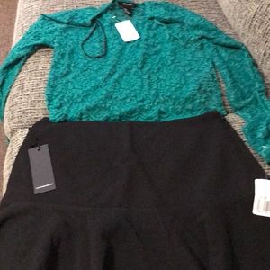 Black skirt & knit green crop top